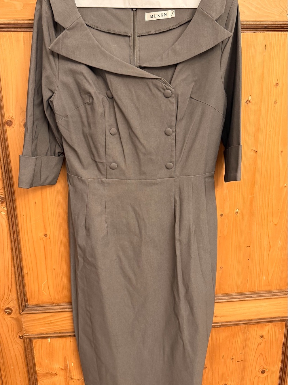 NWOT Gray Vintage-Inspired Button Front Sheath Dress